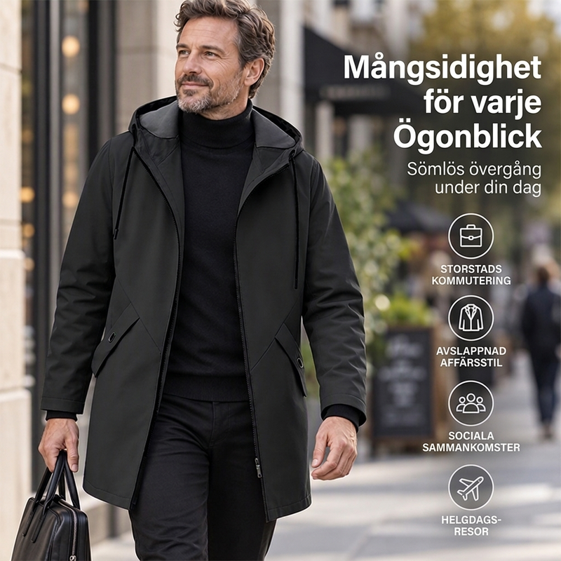 💥 SUPERERBJUDANDE 🧥 Vindjacka för män i trenchcoat-stil med huva ✨ Medellång, modern stil & bekväm för vardagsbruk