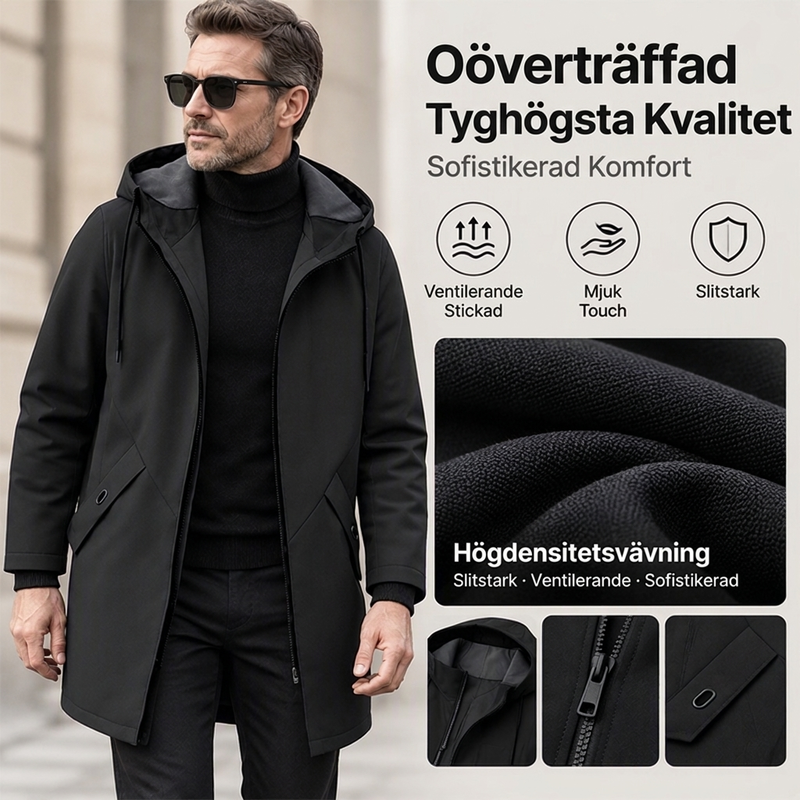 💥 SUPERERBJUDANDE 🧥 Vindjacka för män i trenchcoat-stil med huva ✨ Medellång, modern stil & bekväm för vardagsbruk