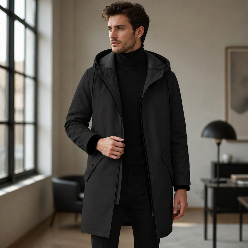 💥 SUPERERBJUDANDE 🧥 Vindjacka för män i trenchcoat-stil med huva ✨ Medellång, modern stil & bekväm för vardagsbruk