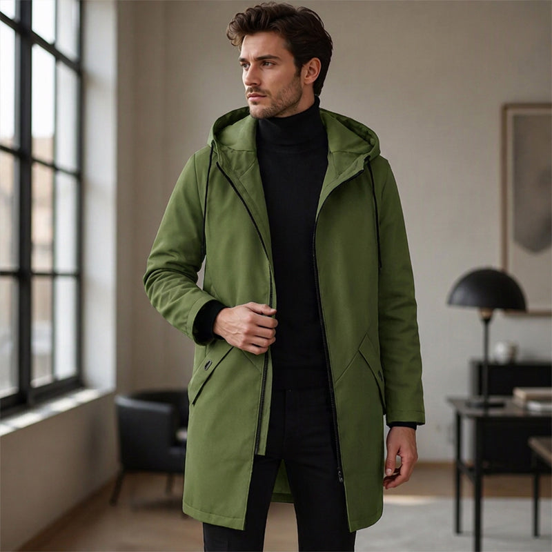 💥 SUPERERBJUDANDE 🧥 Vindjacka för män i trenchcoat-stil med huva ✨ Medellång, modern stil & bekväm för vardagsbruk