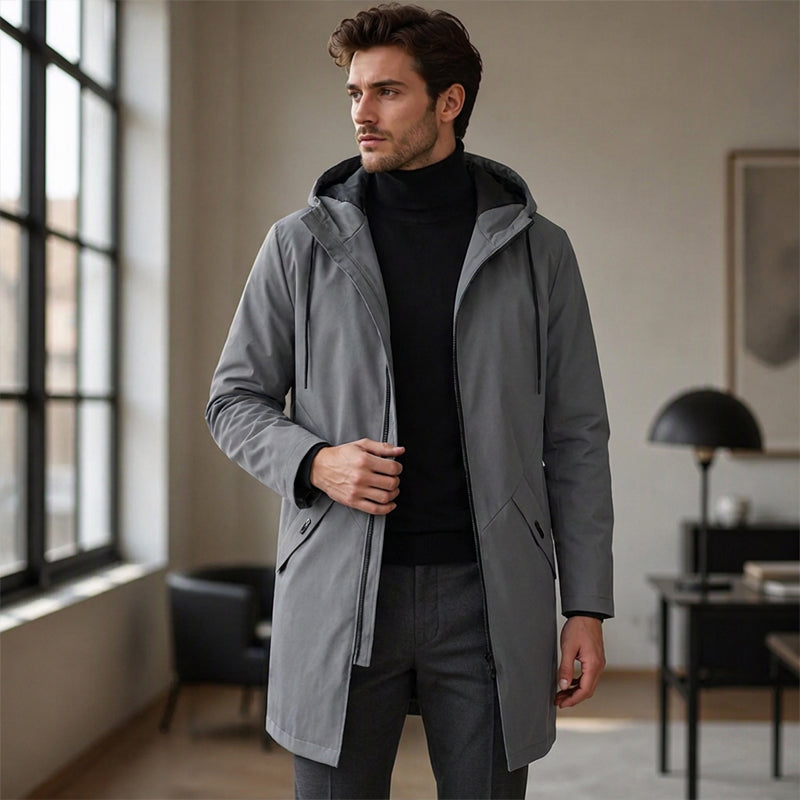 💥 SUPERERBJUDANDE 🧥 Vindjacka för män i trenchcoat-stil med huva ✨ Medellång, modern stil & bekväm för vardagsbruk
