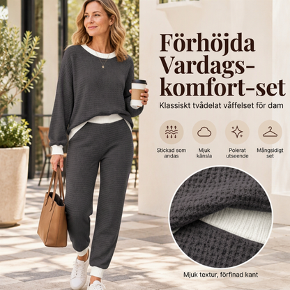 Kvinnors avslappnade våffelstickad 2-delad set