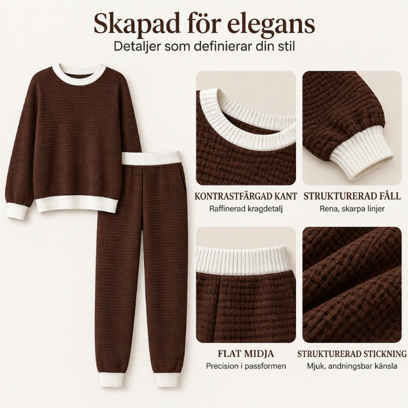 Kvinnors avslappnade våffelstickad 2-delad set