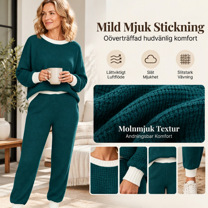 Kvinnors avslappnade våffelstickad 2-delad set