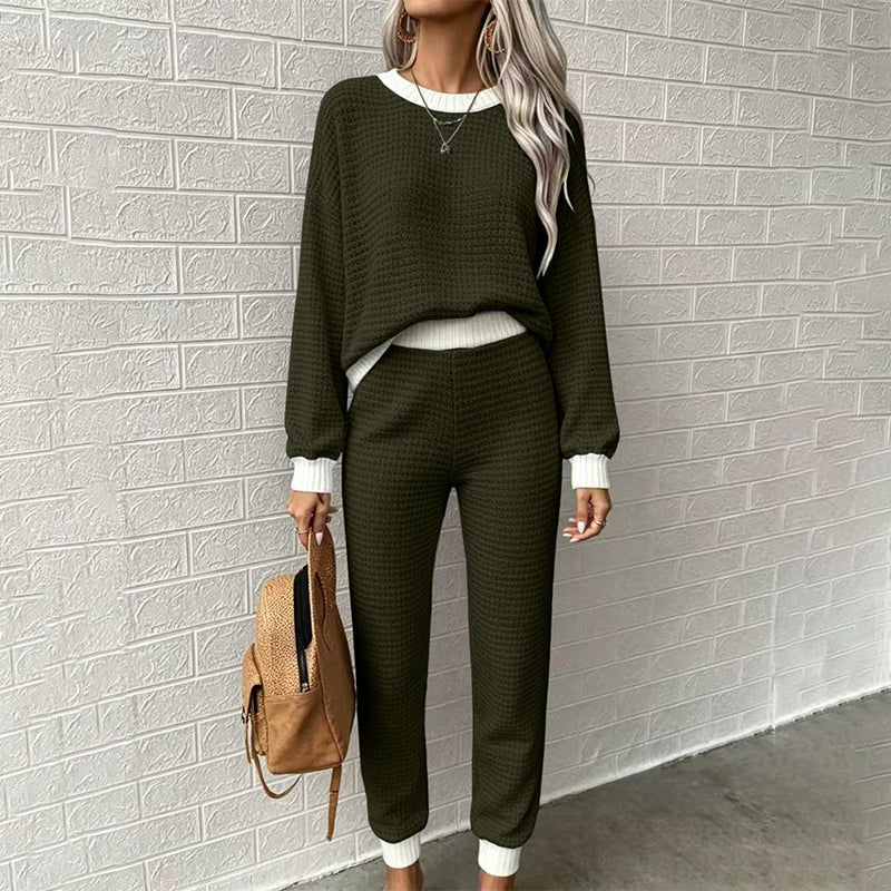 Kvinnors avslappnade våffelstickad 2-delad set